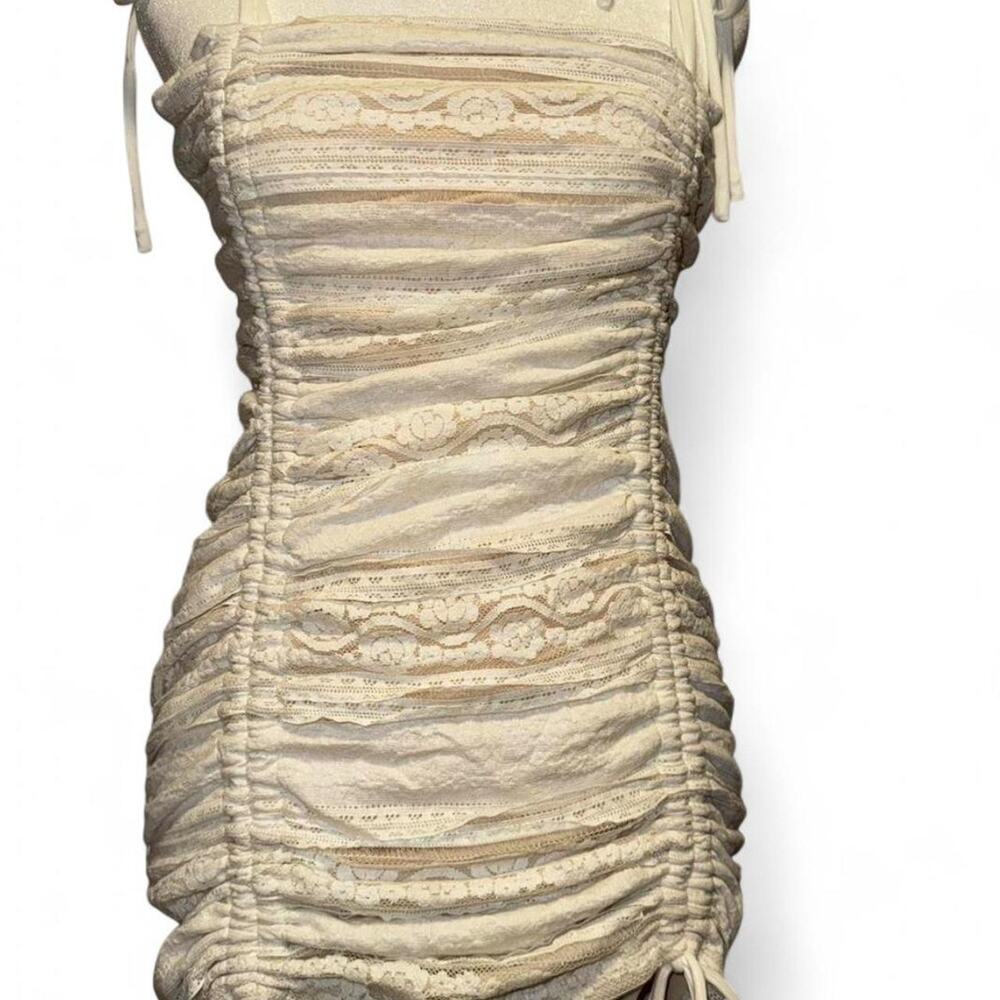 Cream and white lace ruched mini dress